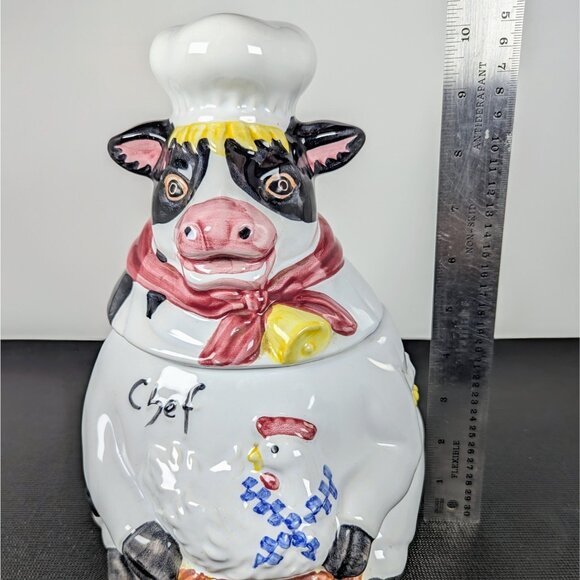 Chef Cow Ceramic Cookie Jar 10" Canister Stoneware Farm Cattle Ranch Vintage - Picture 7 of 7